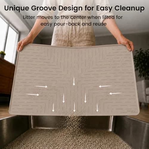 OHMO Large Cat Litter Mat, 31.5x23.6 Silicone Trapping Mat Beige | Waterproof & Easy to Clean thumbnail 4