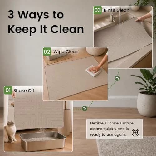 OHMO Large Cat Litter Mat, 31.5x23.6 Silicone Trapping Mat Beige | Waterproof & Easy to Clean thumbnail 6