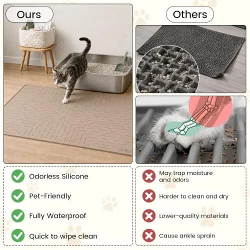 OHMO Large Cat Litter Mat, 31.5x23.6 Silicone Trapping Mat Beige | Waterproof & Easy to Clean thumbnail 8