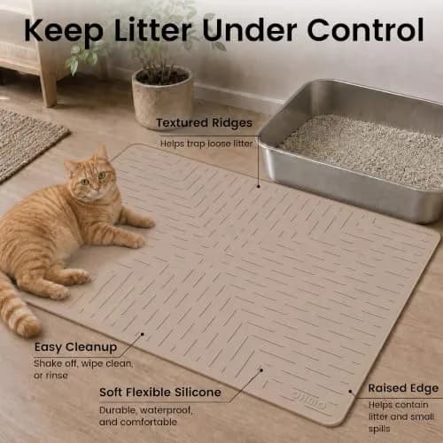OHMO Large Cat Litter Mat, 31.5x23.6 Silicone Trapping Mat Beige | Waterproof & Easy to Clean thumbnail 2