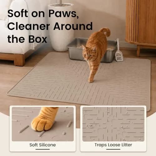 OHMO Large Cat Litter Mat, 31.5x23.6 Silicone Trapping Mat Beige | Waterproof & Easy to Clean thumbnail 3