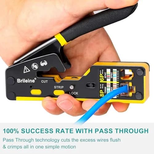 Brileine RJ45 Crimp Tool Pass Through Crimper Kit with Cable Tester & Stripper | 2.7 x 5.3 inches thumbnail 4