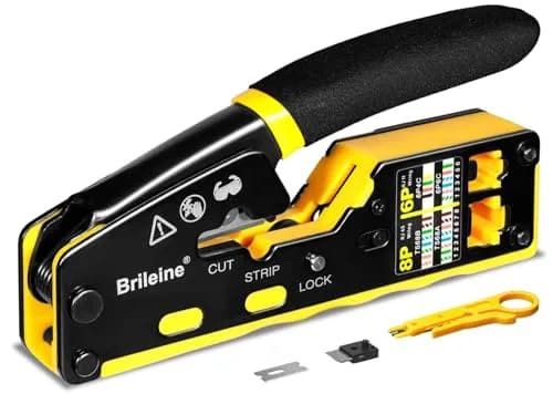 Brileine RJ45 Crimp Tool Pass Through Crimper Kit with Cable Tester & Stripper | 2.7 x 5.3 inches thumbnail 1