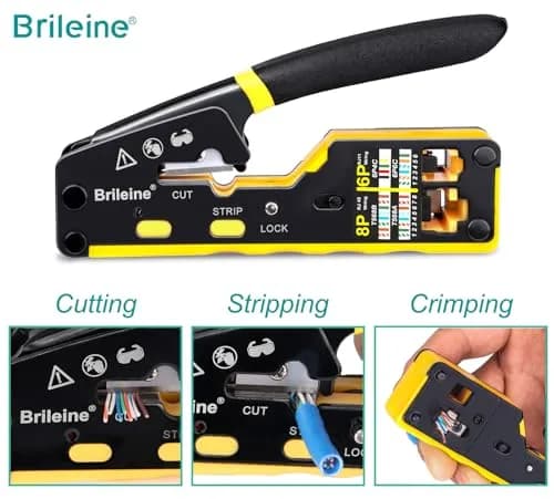 Brileine RJ45 Crimp Tool Pass Through Crimper Kit with Cable Tester & Stripper | 2.7 x 5.3 inches thumbnail 3