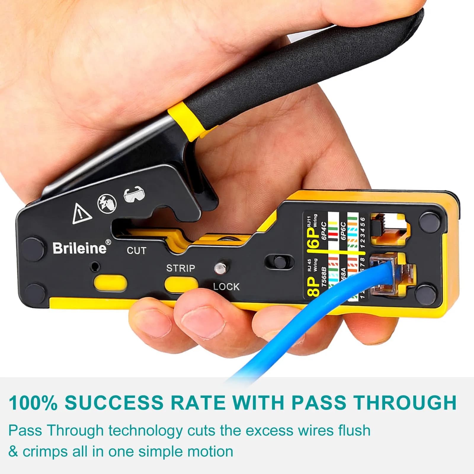 Brileine RJ45 Crimp Tool Pass Through Crimper Kit with Cable Tester & Stripper | 2.7 x 5.3 inches - view 4