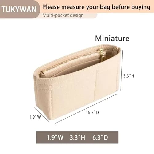 TUKYWAN Felt Bag Organizer Insert for Longchamp Mini Bag, Beige 18 cm (6.7 in) | Keeps Your Mini Tote Tidy thumbnail 4