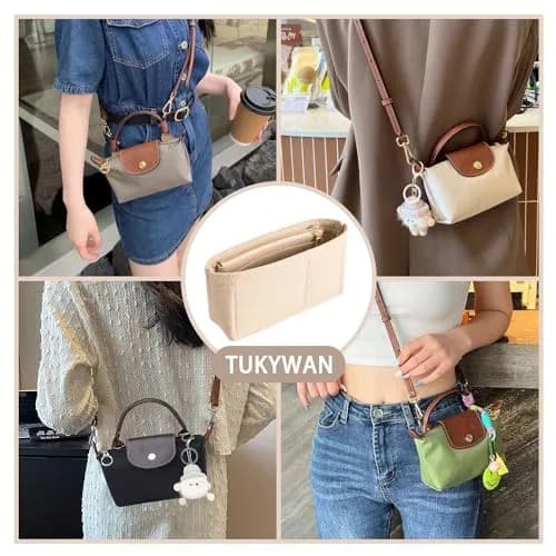 TUKYWAN Felt Bag Organizer Insert for Longchamp Mini Bag, Beige 18 cm (6.7 in) | Keeps Your Mini Tote Tidy thumbnail 6