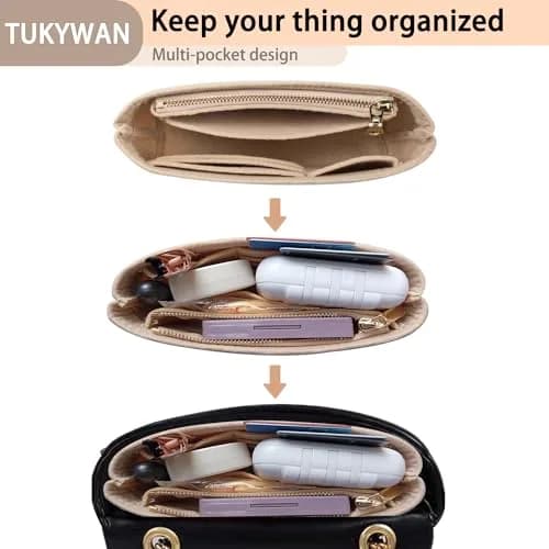 TUKYWAN Felt Bag Organizer Insert for Longchamp Mini Bag, Beige 18 cm (6.7 in) | Keeps Your Mini Tote Tidy thumbnail 2