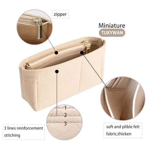 TUKYWAN Felt Bag Organizer Insert for Longchamp Mini Bag, Beige 18 cm (6.7 in) | Keeps Your Mini Tote Tidy thumbnail 3