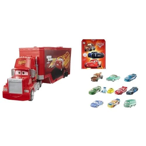 Mattel Disney Pixar Cars Transforming Mack Playset & 10 Die-Cast Mini Racers Bundle | Age-Appropriate Educational Toy Vehicle Set thumbnail 1