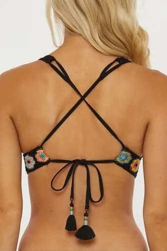 ISABELLA ROSE 1969 - Women's Halter Bikini Top, Adjustable, Tie Back, Swimwear Separates for Women, Black, Medium thumbnail 2