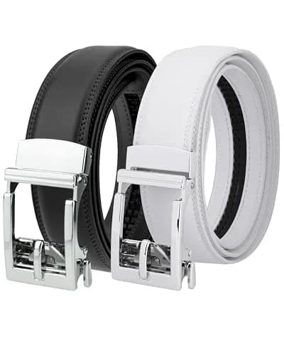 Gelante Ratchet Belt for Men, Genuine Leather 1.3'' Adjustable Trim to Fit Dress Belt (2-Pack, Purple/White) thumbnail 1