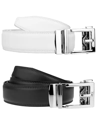 Gelante Ratchet Belt for Men, Genuine Leather 1.3'' Adjustable Trim to Fit Dress Belt (2-Pack, Purple/White) thumbnail 2