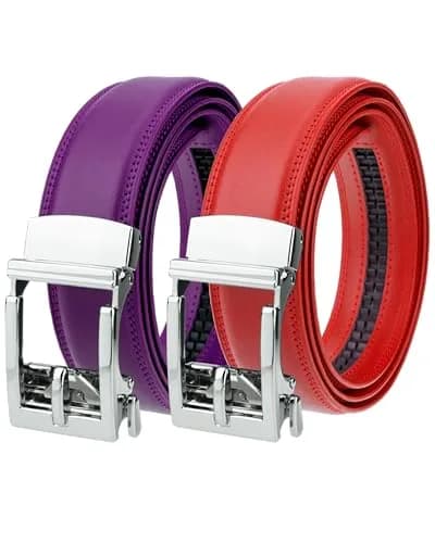 Gelante Ratchet Belt for Men, Leather 1.3'' Adjustable Trim to Fit Dress Belt G806 Purple Red 2-Pack | Precise Fit & Easy Use thumbnail 1