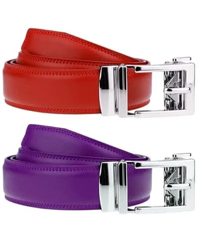 Gelante Ratchet Belt for Men, Leather 1.3'' Adjustable Trim to Fit Dress Belt G806 Purple Red 2-Pack | Precise Fit & Easy Use thumbnail 2