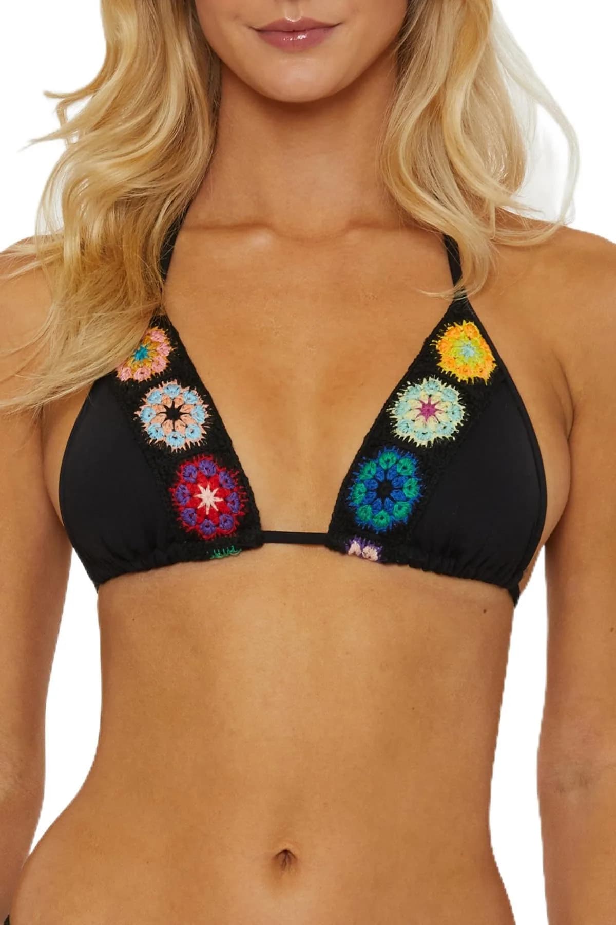 ISABELLA ROSE Women's 1969 Triangle Bikini Top Adjustable Tie Back Black Large — Black