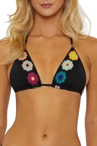 ISABELLA ROSE Women's 1969 Triangle Bikini Top Adjustable Tie Back Black Large thumbnail 1