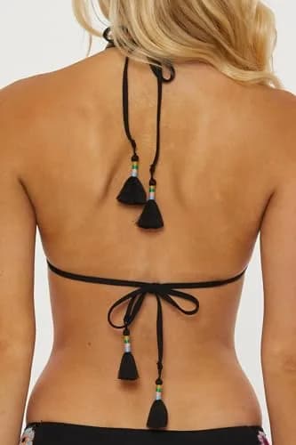 ISABELLA ROSE Women's 1969 Triangle Bikini Top Adjustable Tie Back Black | Classic Swimwear Separates thumbnail 2