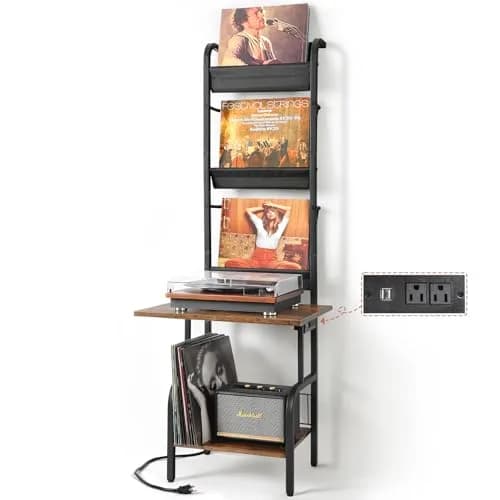 Tewinko Record Player Stand with Vinyl Storage | Vertical Design, Large Countertop, Holds Up to 200 Albums thumbnail 1