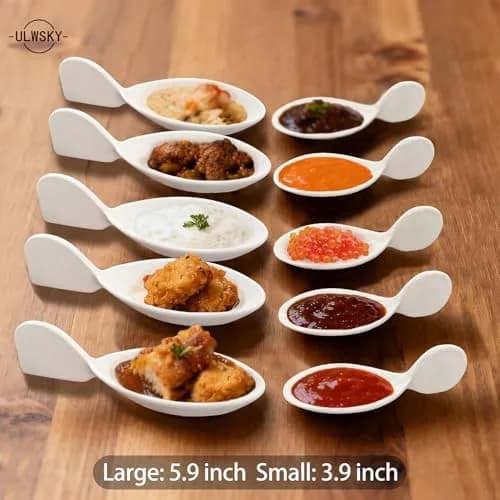 ULWSKY Porcelain Fish Shaped Tasting Spoons 10 cm (3.9 inches) - Set of 20 | Unique Appetizer Serving thumbnail 7