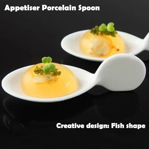 ULWSKY Porcelain Fish Shaped Tasting Spoons 10 cm (3.9 inches) - Set of 20 | Unique Appetizer Serving thumbnail 2