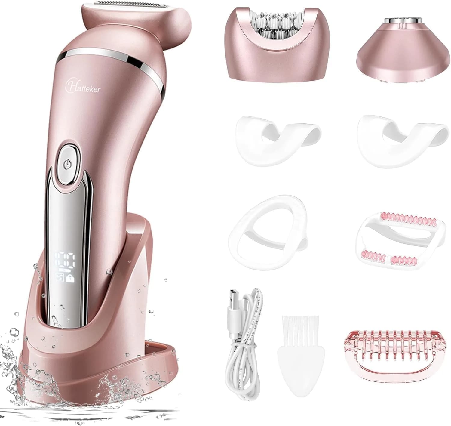 Hatteker 3-in-1 Lady Shaver & Epilator Kit 100 Min Runtime | Painless Waterproof USB Rechargeable — Pink