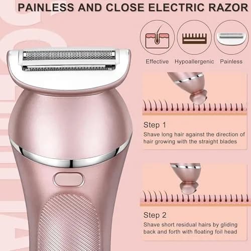 Hatteker 3-in-1 Lady Shaver & Epilator Kit 100 Min Runtime | Painless Waterproof USB Rechargeable thumbnail 3