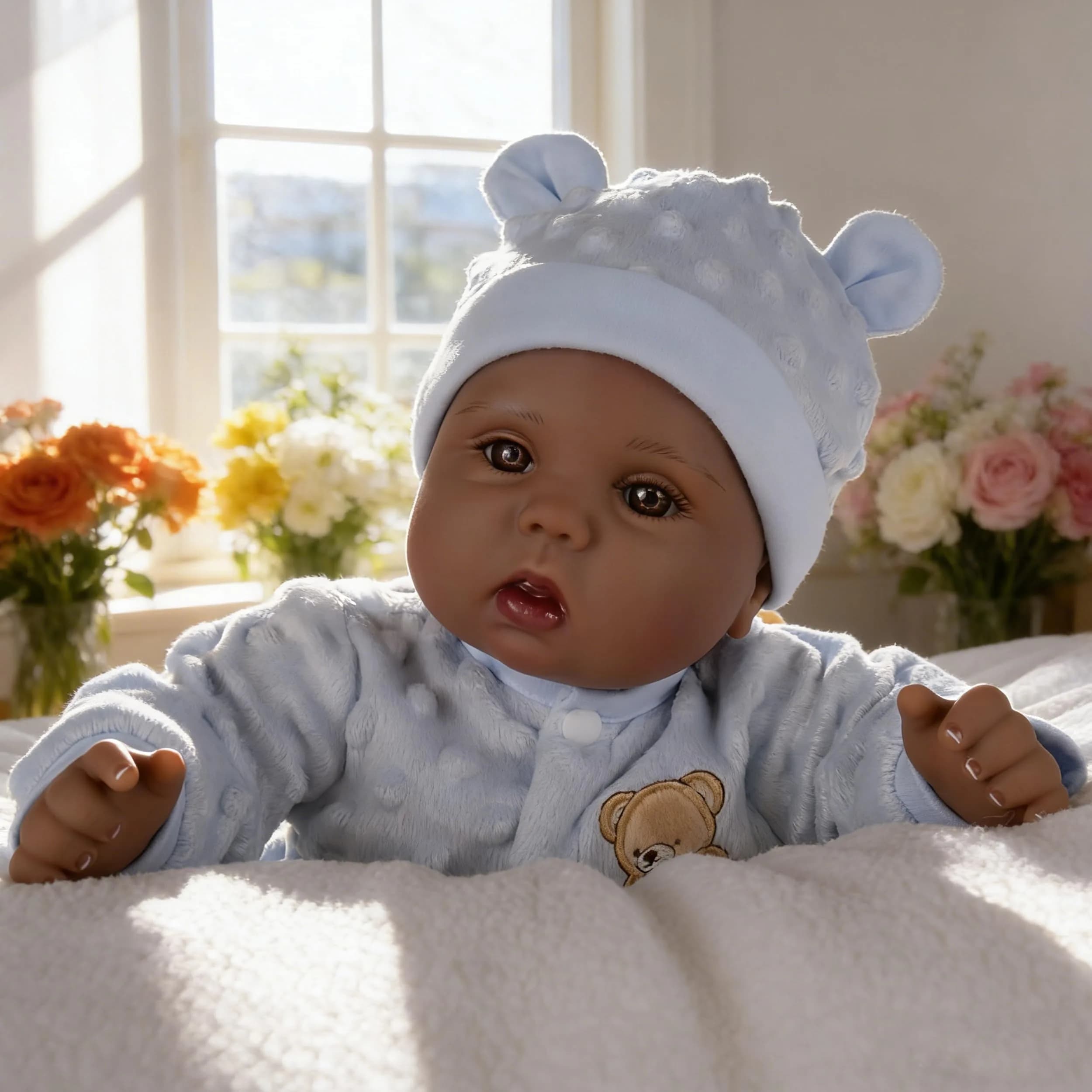 Milidool Black Reborn Baby Doll Aiden 46 cm (18 Inch) | Realistic African American Newborn Boy Doll with Bear Clothes Gift Set — Aiden