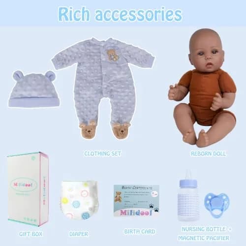Milidool Black Reborn Baby Doll Aiden 46 cm (18 Inch) | Realistic African American Newborn Boy Doll with Bear Clothes Gift Set thumbnail 5