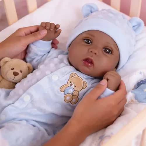 Milidool Black Reborn Baby Doll Aiden 46 cm (18 Inch) | Realistic African American Newborn Boy Doll with Bear Clothes Gift Set thumbnail 7