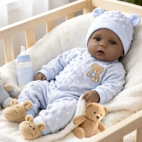 Milidool Black Reborn Baby Doll Aiden 46 cm (18 Inch) | Realistic African American Newborn Boy Doll with Bear Clothes Gift Set thumbnail 8