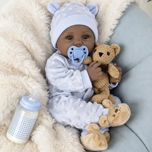 Milidool Black Reborn Baby Doll Aiden 46 cm (18 Inch) | Realistic African American Newborn Boy Doll with Bear Clothes Gift Set thumbnail 9