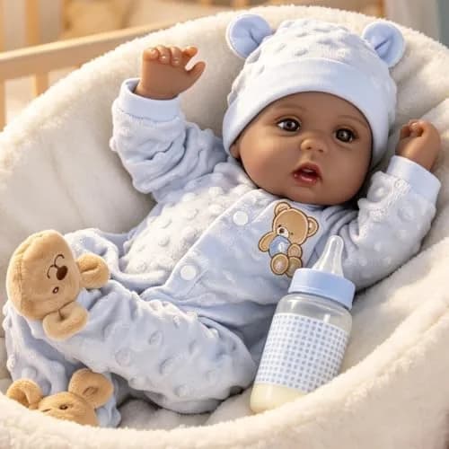Milidool Black Reborn Baby Doll Aiden 46 cm (18 Inch) | Realistic African American Newborn Boy Doll with Bear Clothes Gift Set thumbnail 3