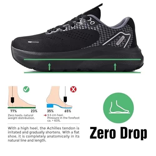 JACKSHIBO Wide Toe Box Shoes for Men Black | Zero Drop, Arch Support, Thick Cushioned Road Running Sneakers (US Men's 11 Wide) thumbnail 4