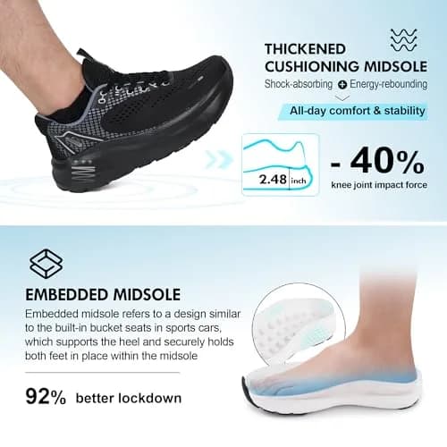 JACKSHIBO Wide Toe Box Shoes for Men Black | Zero Drop, Arch Support, Thick Cushioned Road Running Sneakers (US Men's 11 Wide) thumbnail 7