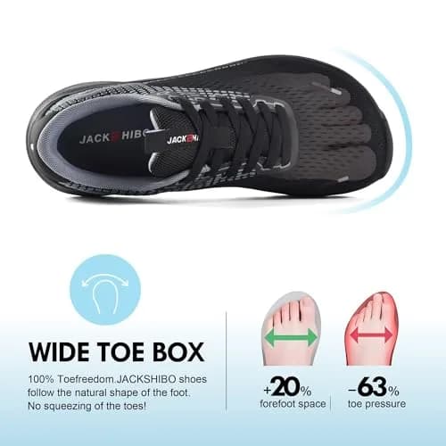 JACKSHIBO Wide Toe Box Shoes for Men Black | Zero Drop, Arch Support, Thick Cushioned Road Running Sneakers (US Men's 11 Wide) thumbnail 3