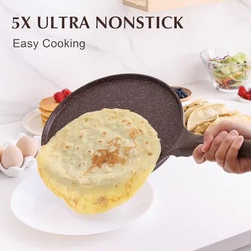 SENSARTE 10 Inch (25 cm) Nonstick Crepe Pan Granite Coating Pancake Pan Brown | Induction Compatible Dosa Tawa Griddle thumbnail 3