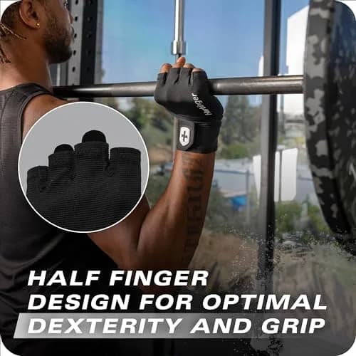 Harbinger Pro Wristwrap Gloves 3.0 - Enhanced Grip, Superior Wrist Support, Breathable Lycra, Leather Palm, Half-Finger Design, Large | Weightlifting & Gym Accessory thumbnail 3