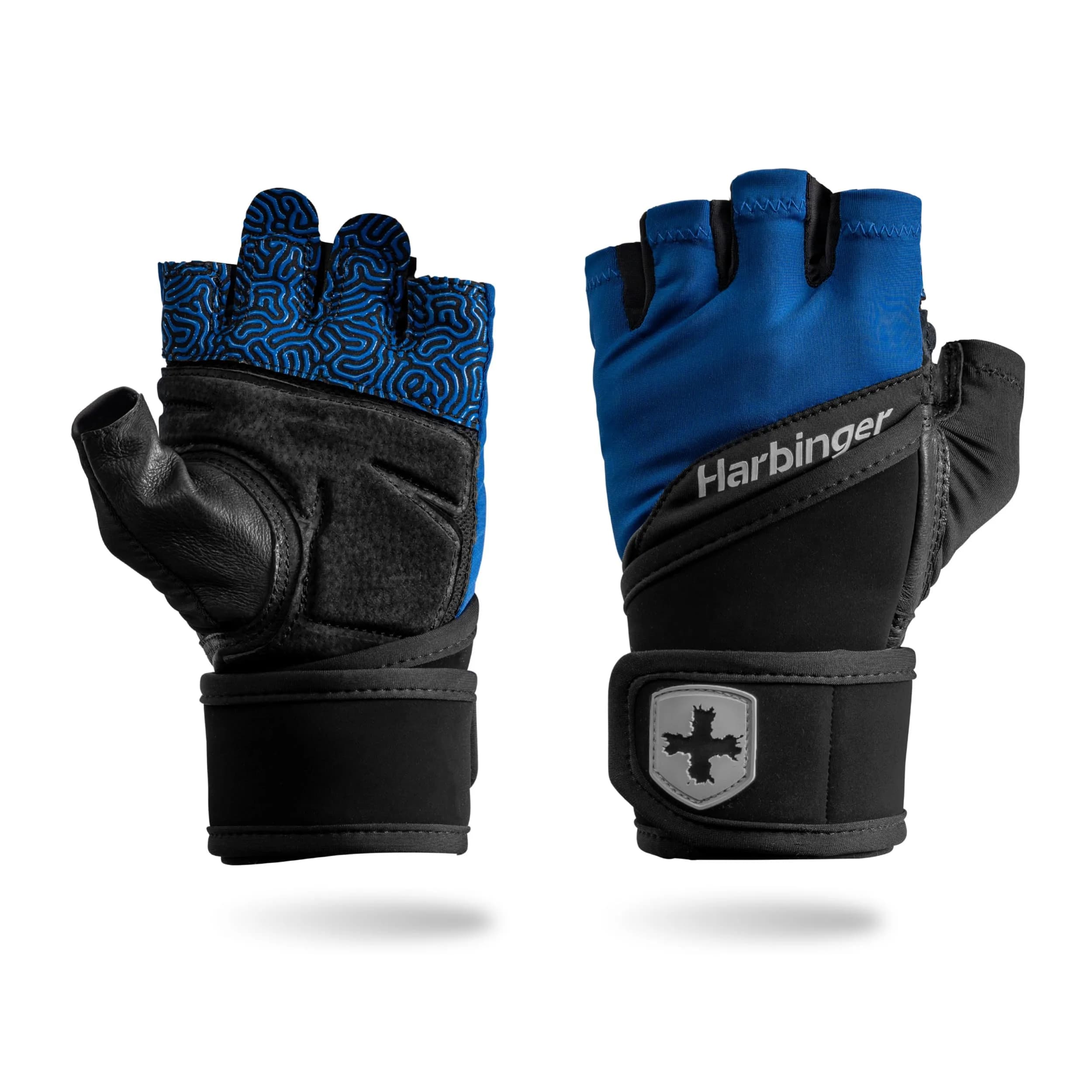 Harbinger Training Grip Wrist Wrap Gloves - Blue, Large | Enhanced Grip & Wrist Support — Blue