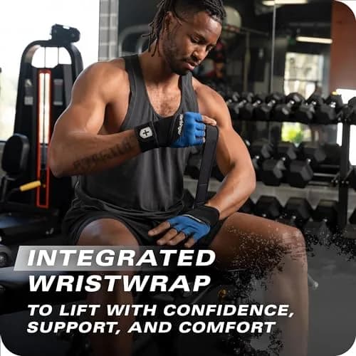 Harbinger Training Grip Wrist Wrap Gloves - Blue, Large | Enhanced Grip & Wrist Support thumbnail 6