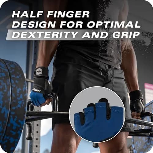Harbinger Training Grip Wrist Wrap Gloves - Blue, Large | Enhanced Grip & Wrist Support thumbnail 2