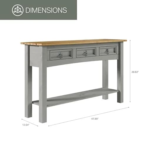 American Furniture Classics Cottage Gray Wood Hall Table Console | Farmhouse Style, Solid Pine, 47.99x12.64x28.82 inches thumbnail 3
