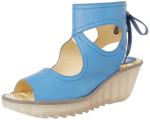 Fly London Women's Yulp571fly Blue Sandal 5.5-6 | Wedge Heel, Peep Toe, Leather thumbnail 1