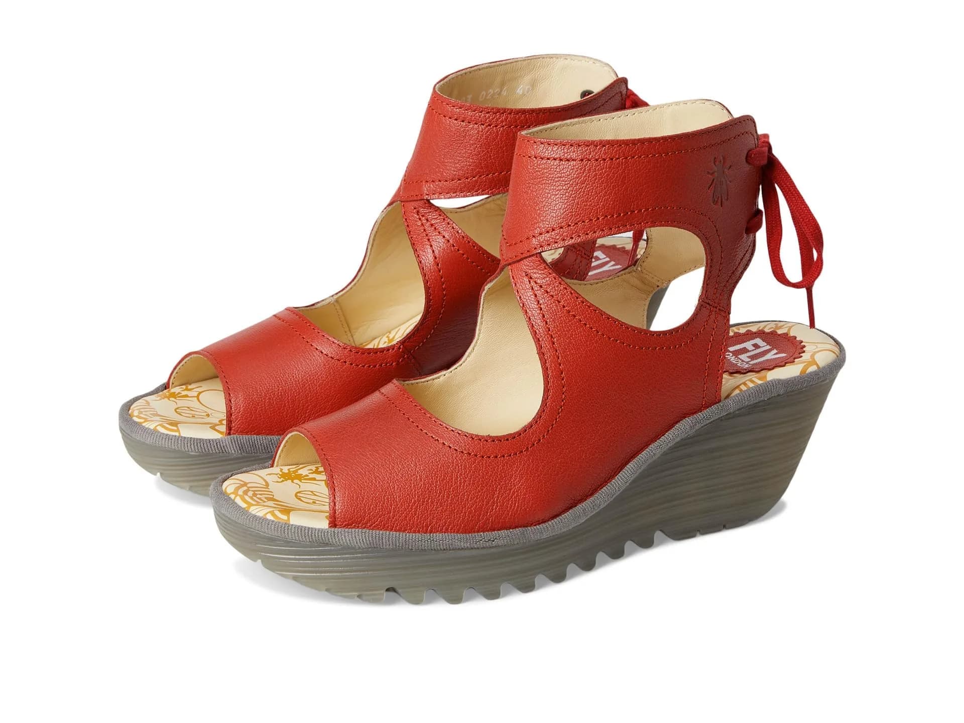 Fly London Yulp571fly Sandal Wedge Heel 10.5/11 | Unique Back-Lace Design, Leather Upper, Rubber Sole