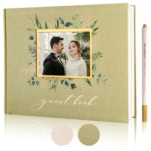 molekaus Wedding Guest Book Hardcover 8" x 10" (20.3 x 25.4 cm) with Photo Frame & 100 Pages | Linen Cover, Ivory Paper thumbnail 1