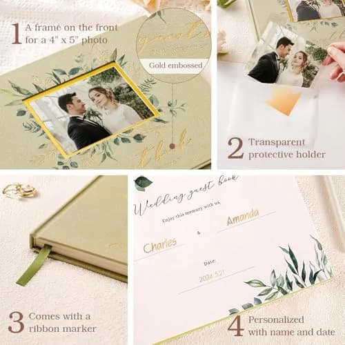 molekaus Wedding Guest Book Hardcover 8" x 10" (20.3 x 25.4 cm) with Photo Frame & 100 Pages | Linen Cover, Ivory Paper thumbnail 2
