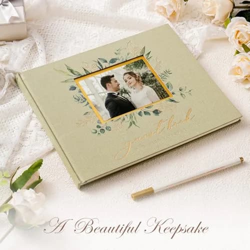 molekaus Wedding Guest Book Hardcover 8" x 10" (20.3 x 25.4 cm) with Photo Frame & 100 Pages | Linen Cover, Ivory Paper thumbnail 3