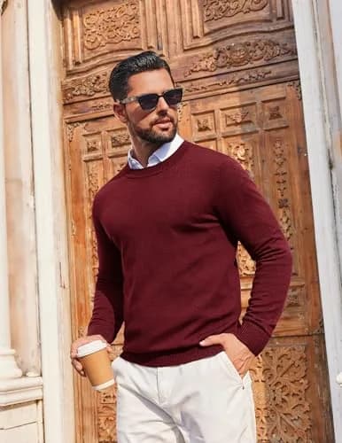 COOFANDY Mens Crew Neck Sweater Long Sleeve Lightweight Knit Pullover | Slim Fit, Soft & Warm in India thumbnail 2