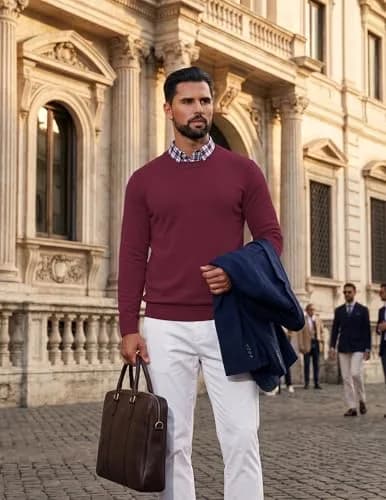 COOFANDY Mens Crew Neck Sweater Long Sleeve Lightweight Knit Pullover | Slim Fit, Soft & Warm in India thumbnail 3