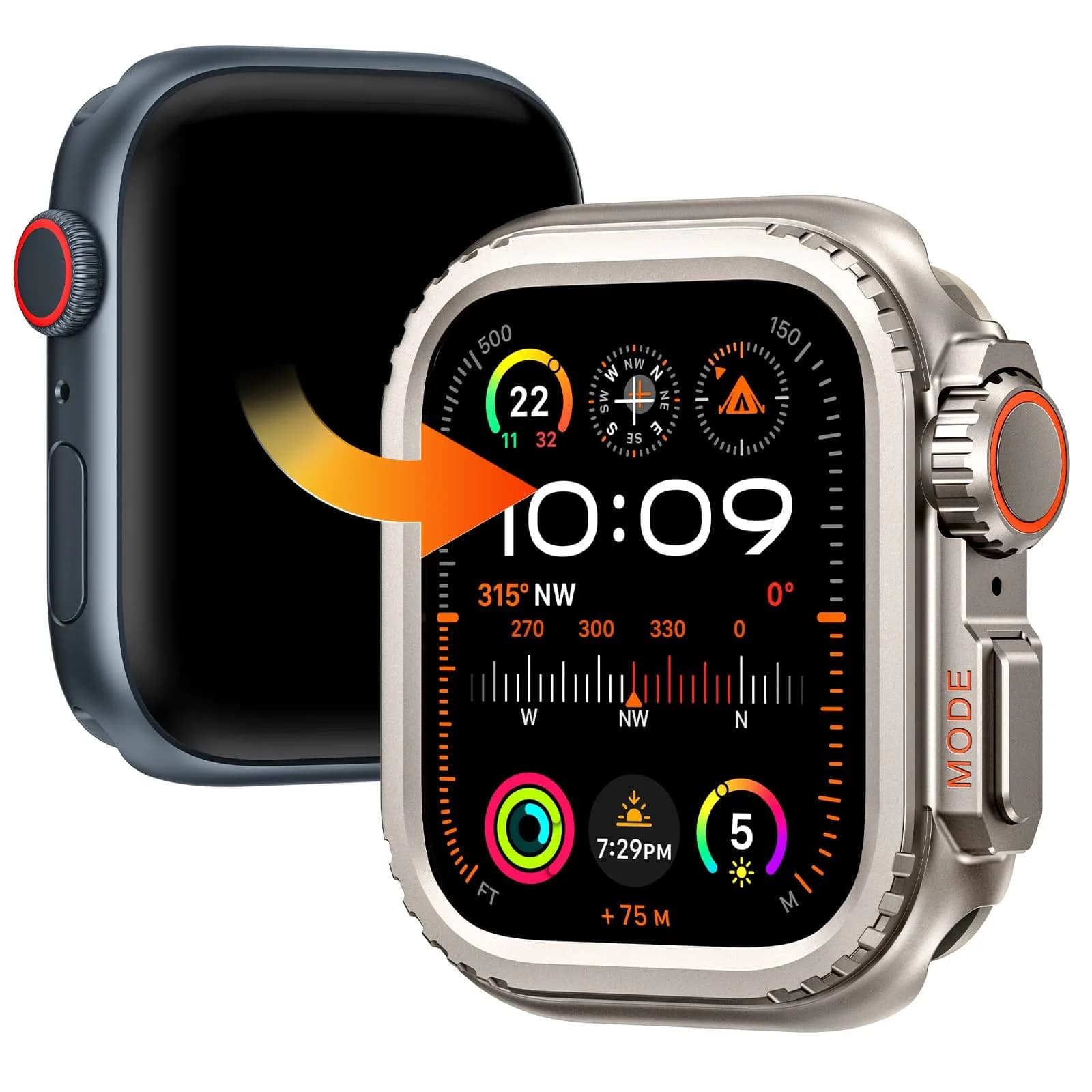 Goton Ultra-Look Metal Case for Apple Watch Series 9/8/7 45mm | Aluminum Alloy Bumper with Ceramic Back — Titanium Original
